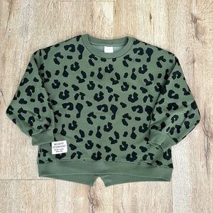 Zara Kids - Girls size 8 - Olive Cheetah Print Crewneck Fleece Sweater